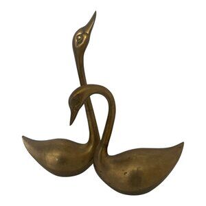 Vintage Brass Swan Figurines Pair Large 18" & 12" Set of 2 MCM Hollywood Regency